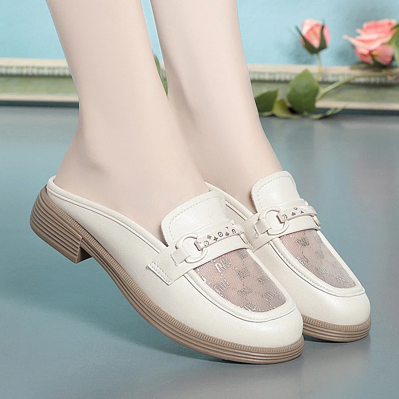 

Summer Hollow Mesh Breathable Slippers Woman 2024 Cover Toe Soft Sole Luxury Flat New Fashion Rome Slides Casual Shoes