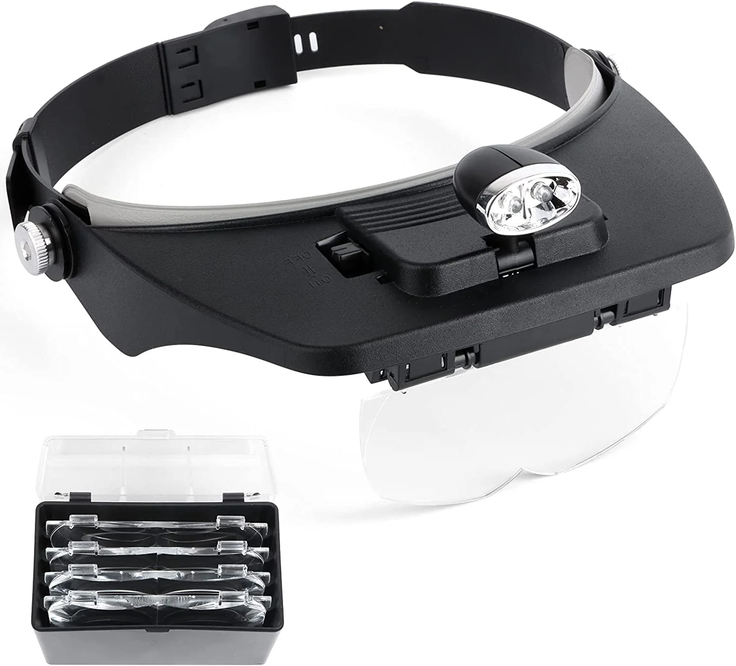 

Magnifying Glass with Light LED Illuminated Headband Magnifier Visor with 4 Lenses 1.2X 1.8X 2.5X 3.5X Head Mount Magnifier