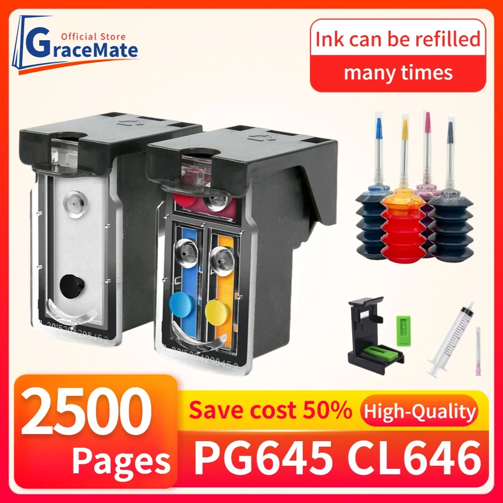 

Pg645 Cl646 Ink Cartridge PG645 CL646 Refill Ink Kit Replacement for Canon Pixma MG2400 MG2460 MG2560 MG2580 MG2960 MG2965 MX496