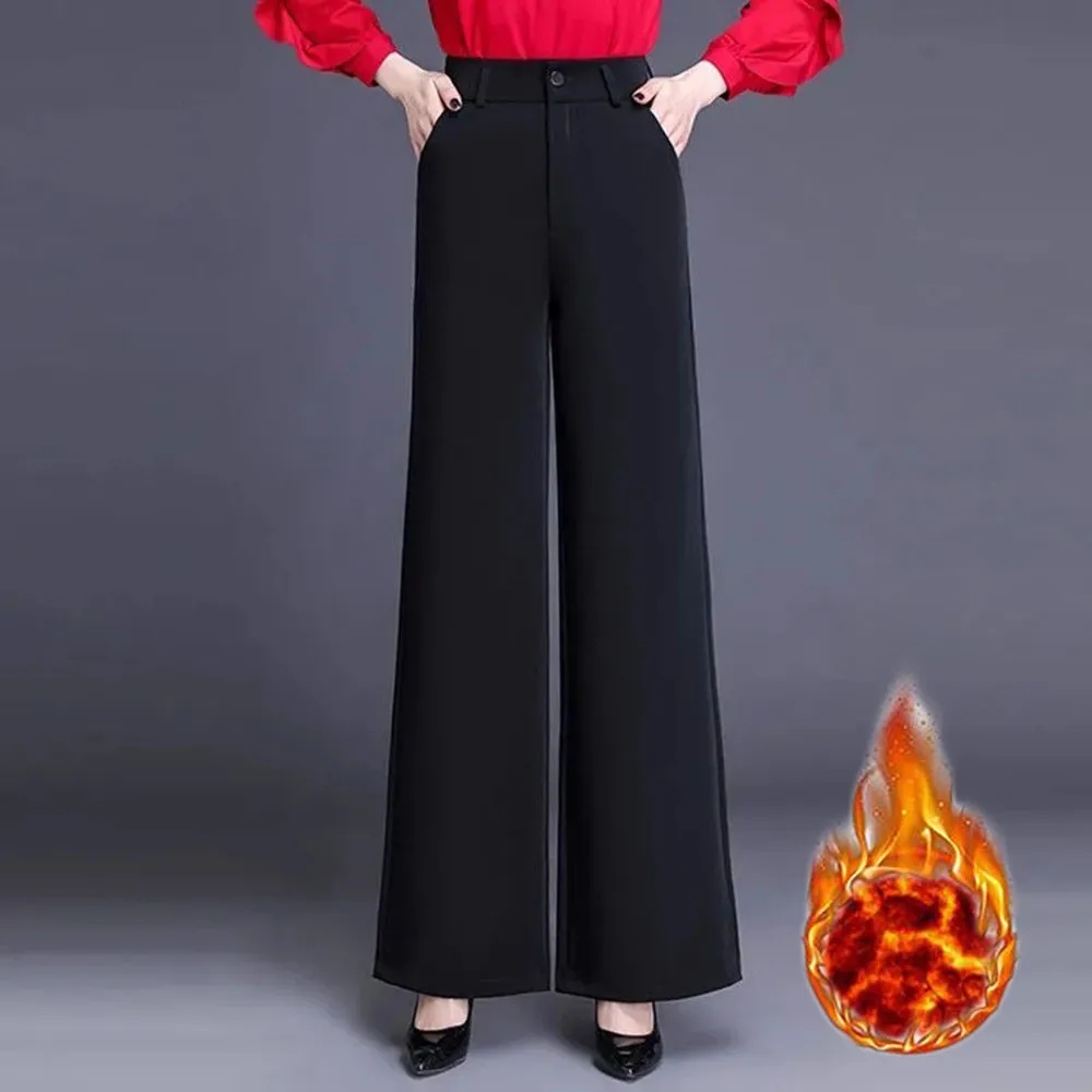 Winter Plush Velvet Warm Women'S Wide Leg Pants Female High Waist Pants Office Ladies Black Capris For Women Pockets Trousers 
Winter Plush Velvet Warm Women'S Wide Leg Pants Female High Waist Pants Office Ladies Black Capris For Women Pockets Trousers
