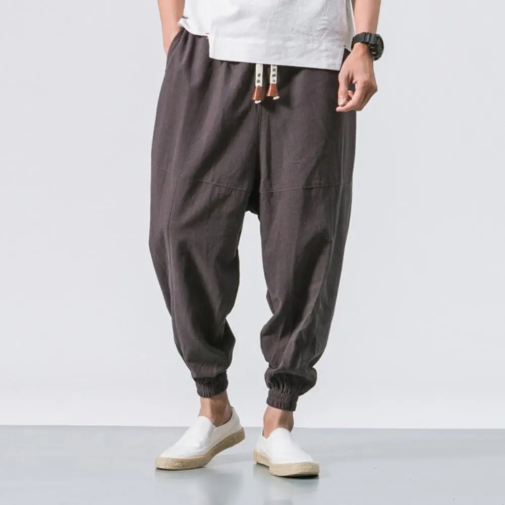 

Casual Solid Color Pants Japanese Style Men's Harem Pants with Deep Crotch Pockets for Casual Daily Wear in Plus Size Loose