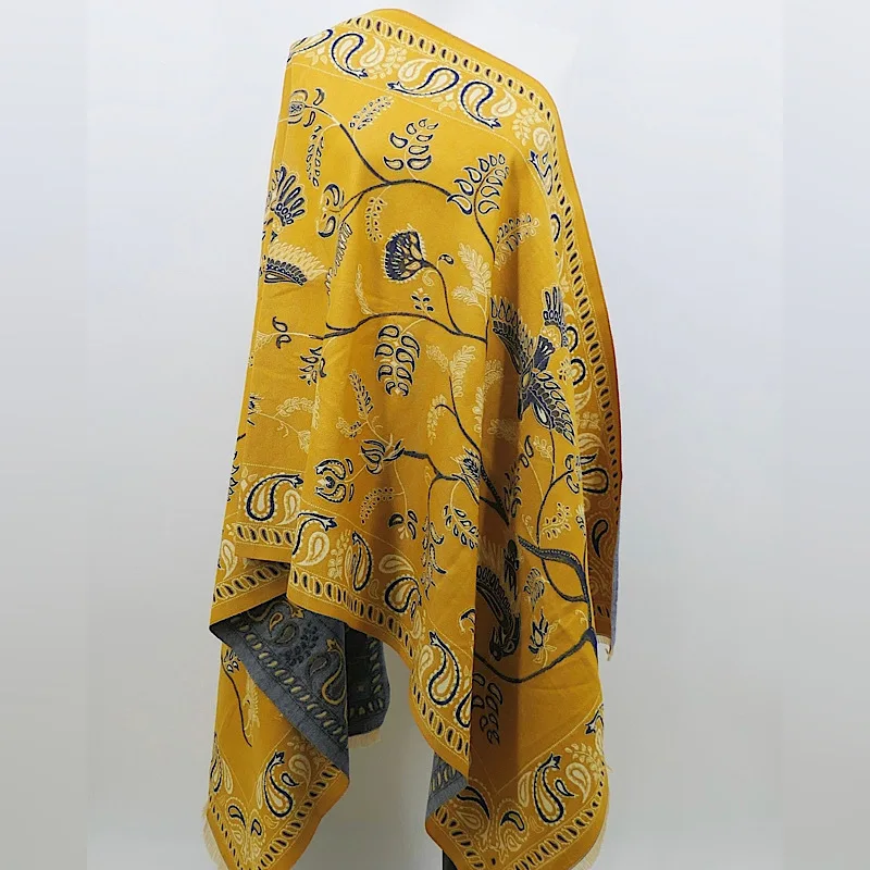 

Плащ-пончо, жаккардовый Плетеный шарф, Женская шаль из искусственного кашемира, туристическая накидка в этническом стиле, теплая женская накидка, хаки