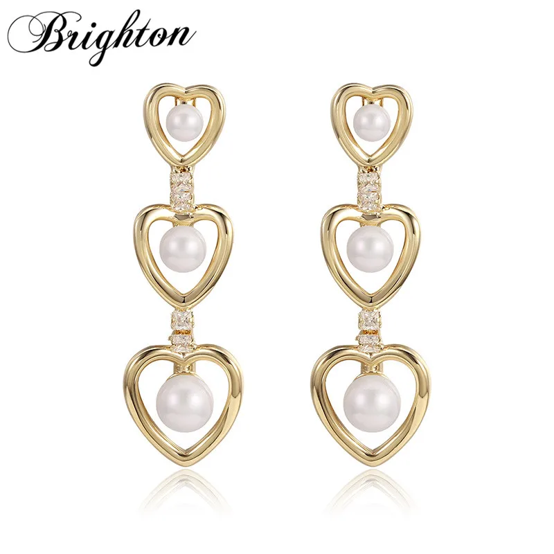 

Brighton 2023 New Cute Multilayer Heart Simulated Pearl Long Drop Earrings For Woman Crystal Sweet Wedding Party Jewelry Girl