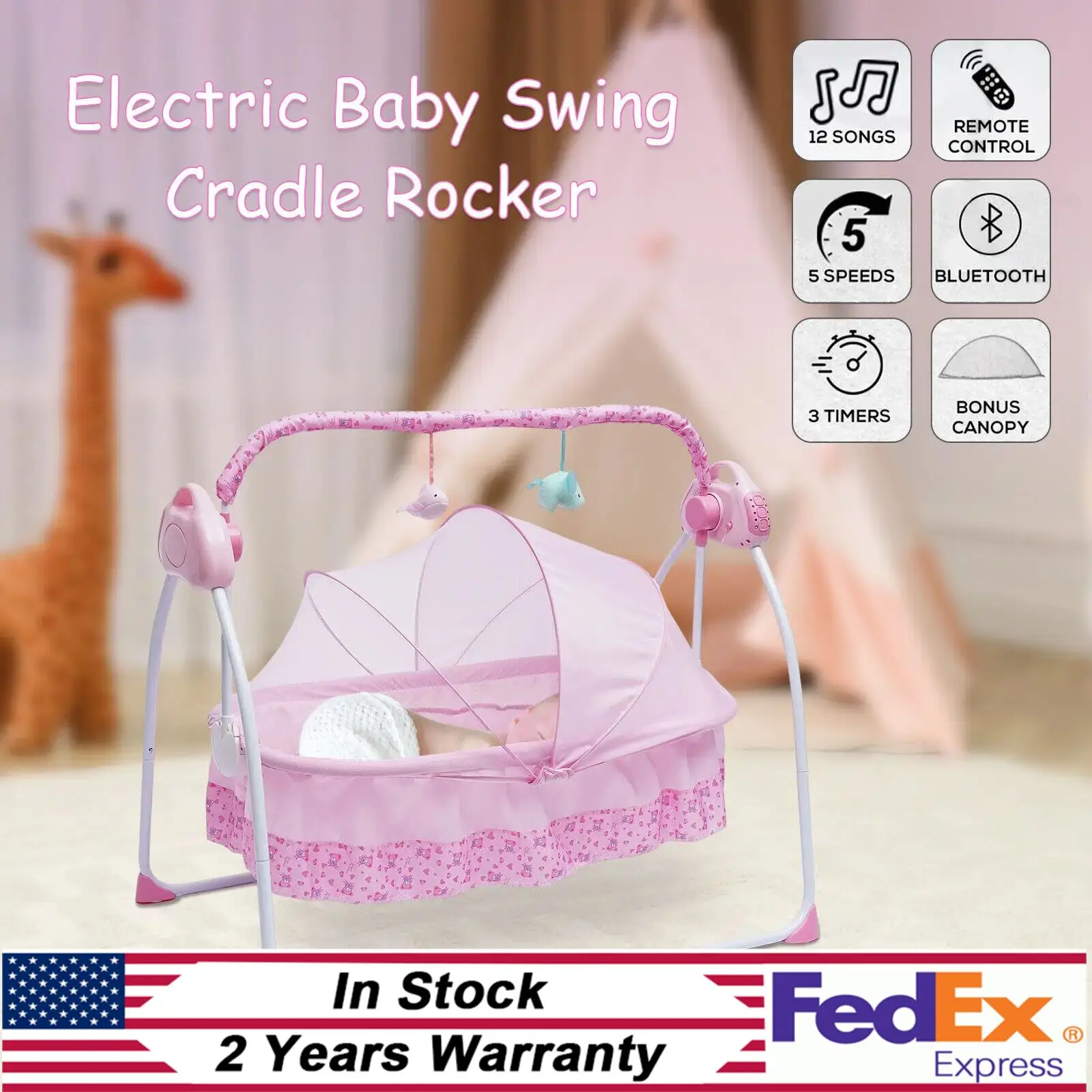 

Foldable Electric Baby Crib Cradle Infant Rocking Bed Sleeping Auto-Swing Chair Bassinet Smart Coax Soothing Artifact Sleeping