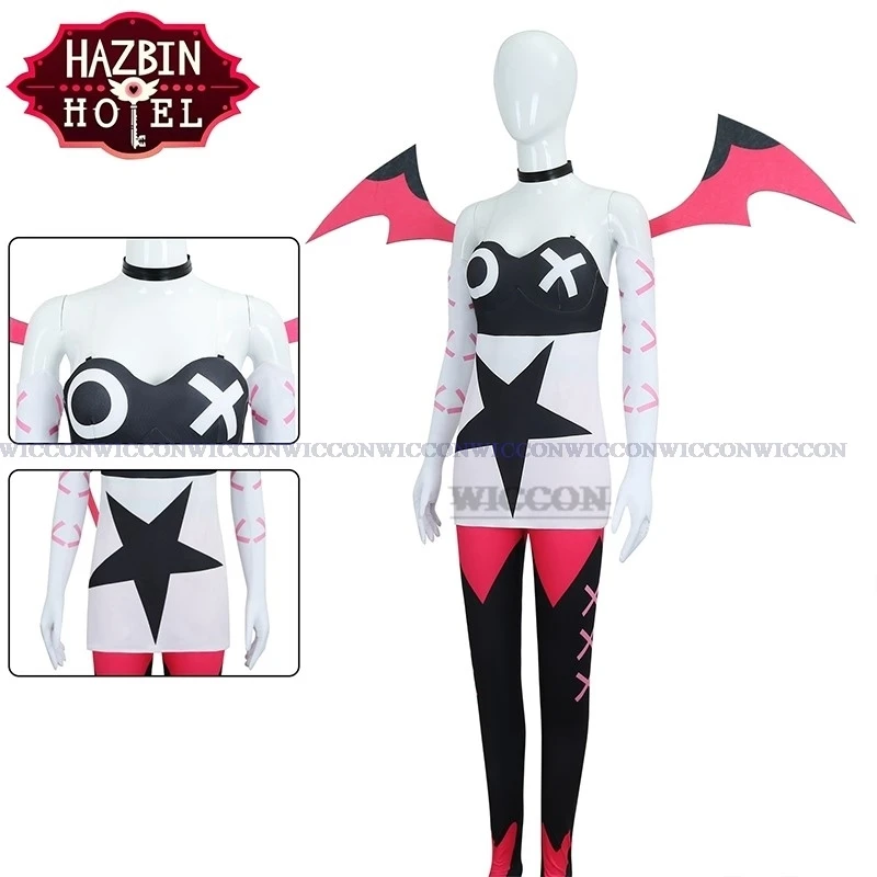 

Hazbin Cosplay Hotel Helluva Boss Verosika Mayday Cosplay Horns With Tails Headwear Wings Costume Women Suits Halloween Outfits