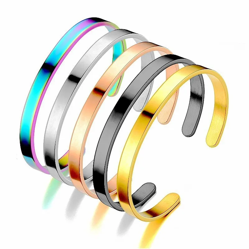 

Customized Wholesale of Various Alloy Titanium Steel Opening Bracelets, Logo Engraved Stainless Steel C-shaped Bracelets