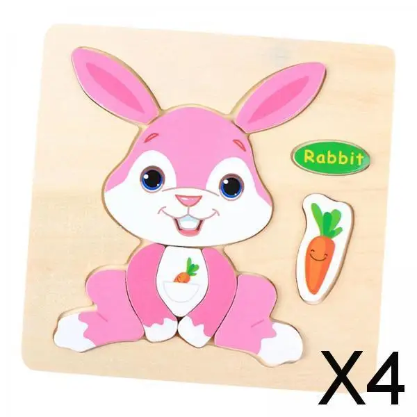 

2-4pack Wooden Cartoon Rabbit Puzzles for Baby Birthday Travel Toy