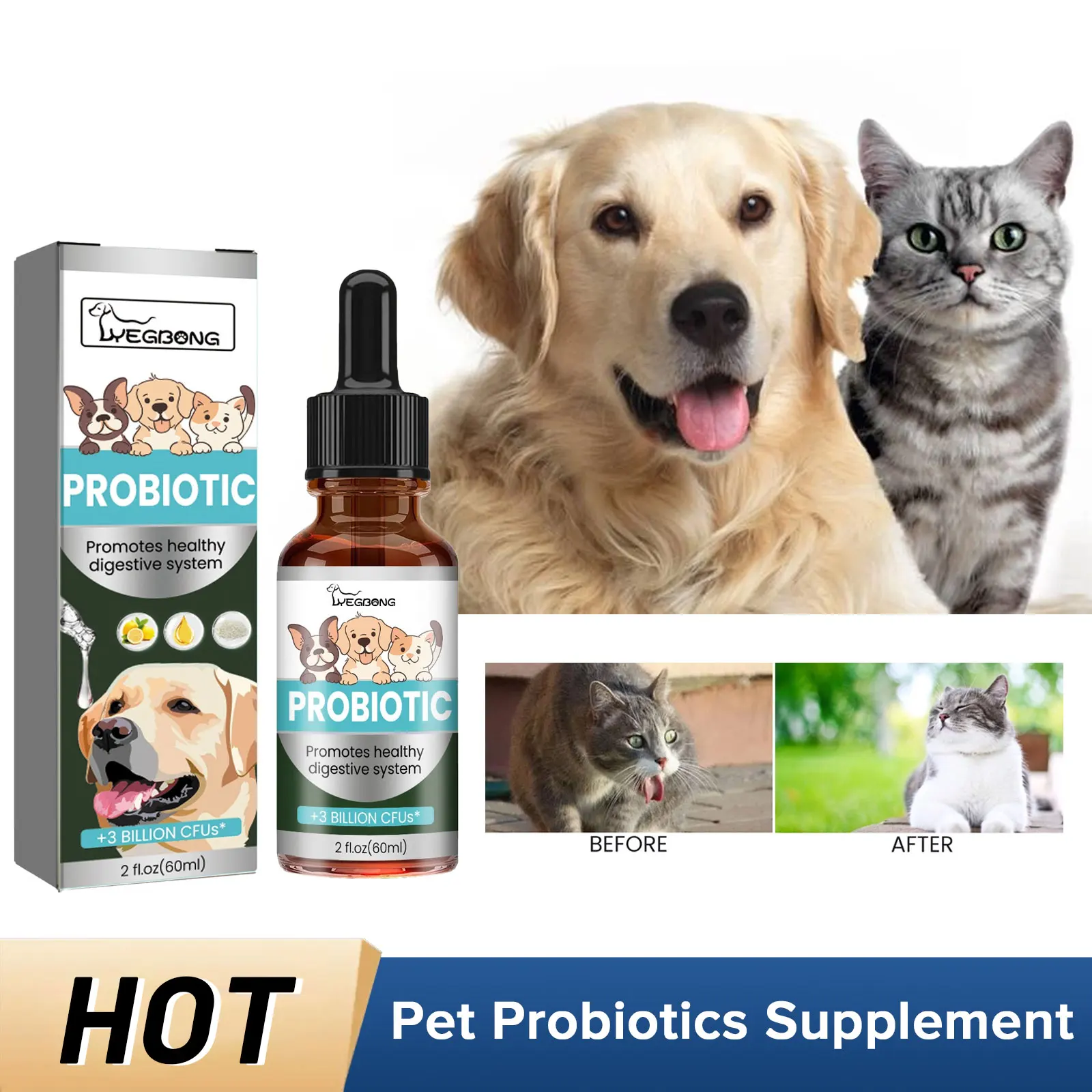 Pet Probiotics Supplement Regulate Gastrointestinal Vomiting Protect Stomach Health Enhance Physical Fitness Dog Digestive Drop
Pet Probiotics Supplement Regulate Gastrointestinal Vomiting Protect Stomach Health Enhance Physical Fitness Dog Digestive Drop