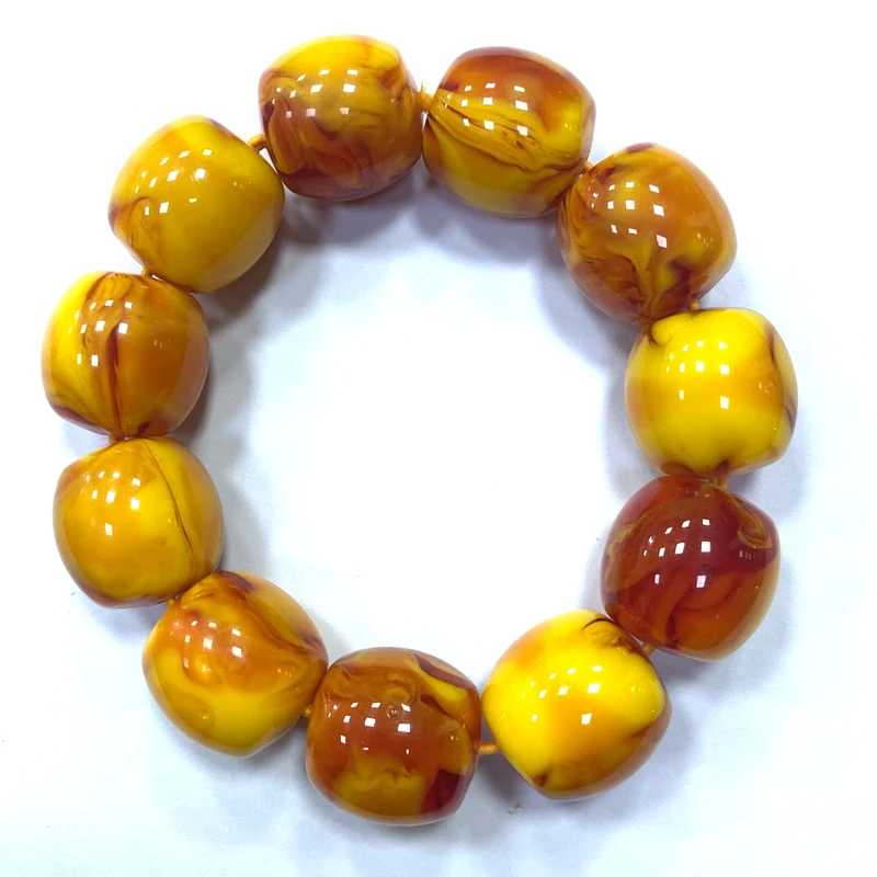 

Certificate 20*21mm Natural Drum Mexican Yellow Amber Beads Bracelet 7.5"