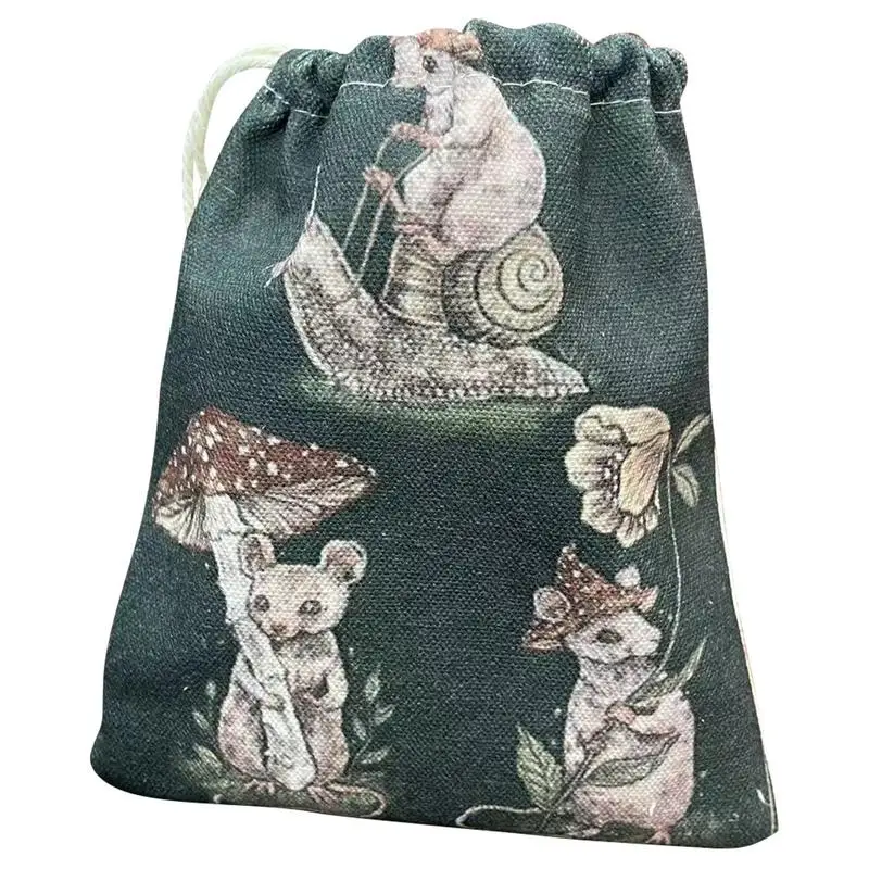 

Tarot Bag 5.12x7.09 Inches Jewelry Pouch Drawstring Tarot Card Holder Bag Pouches With Mushroom Rabbit God Printing For Tarot