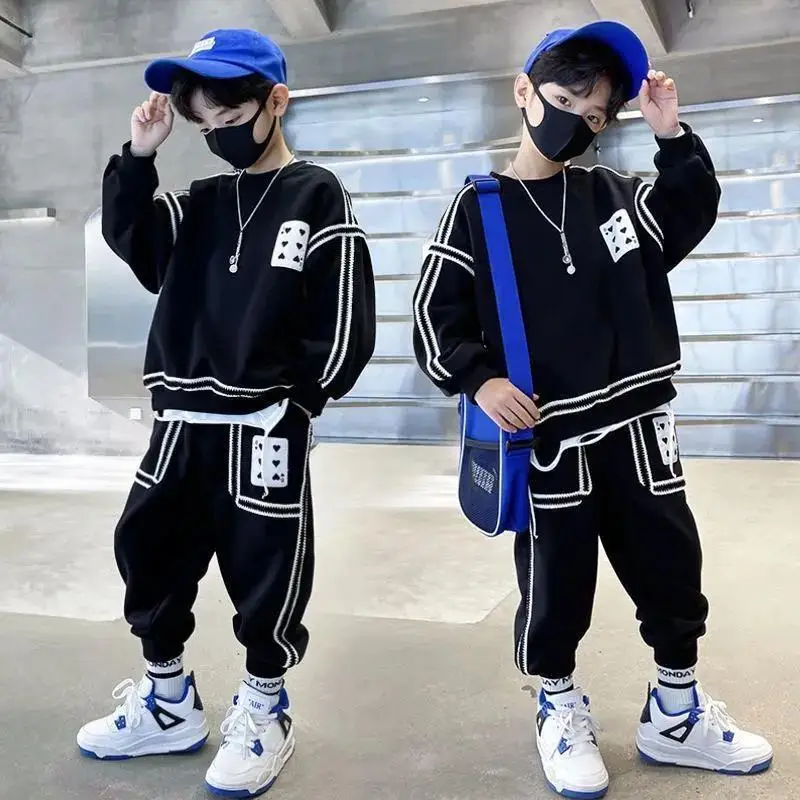 

Children's Clothing Teen Boys' Sets Two Pieces Sweatshirts Cuffed Pants Loose Causal Pullover 2023 Spring Fashion 5-12 Years Old