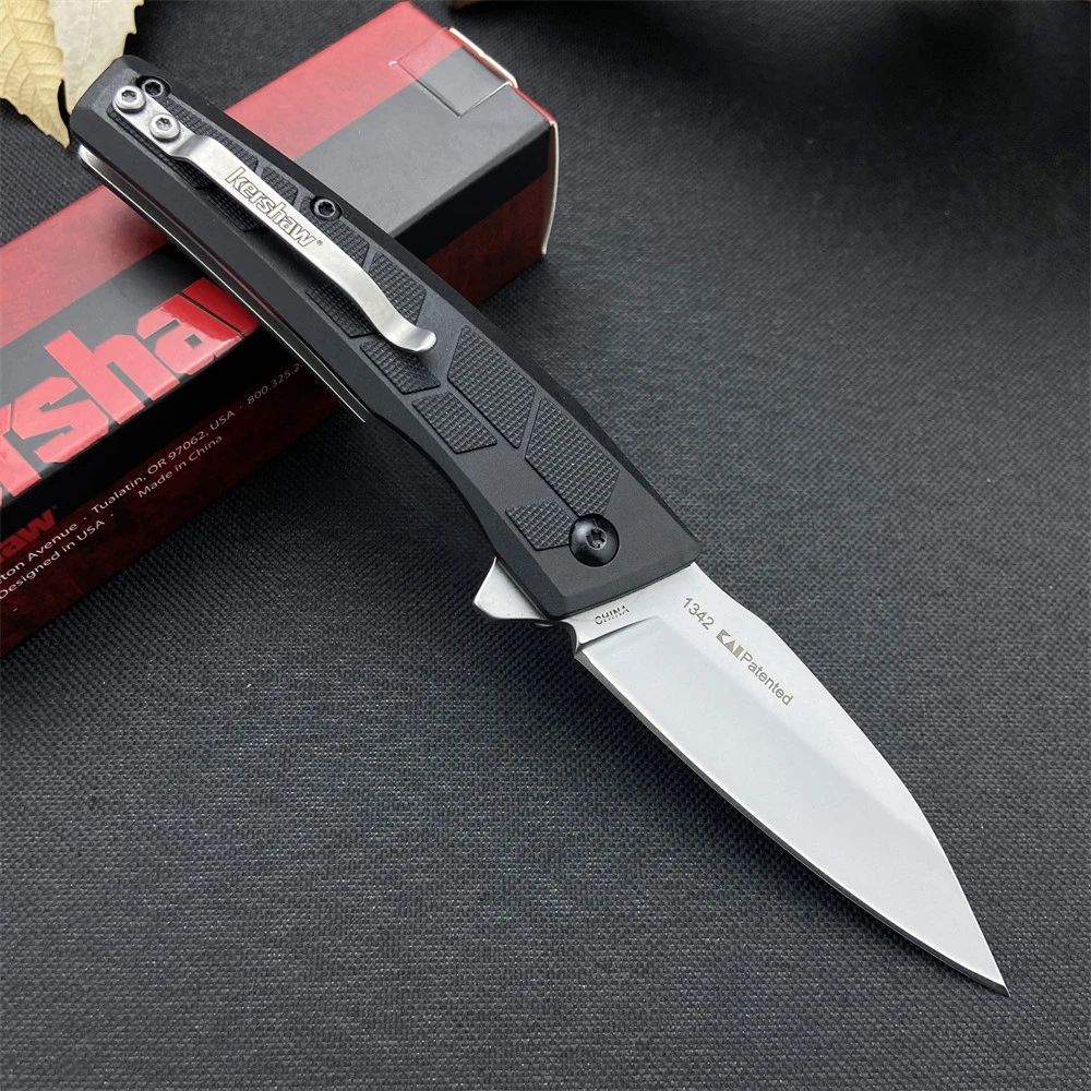 

Ks 1342 Folding Pocket Knife 2.87/8Cr13Mov Drop Point Blade Black GFN Handle Assisted Survival Tactical EDC Knives