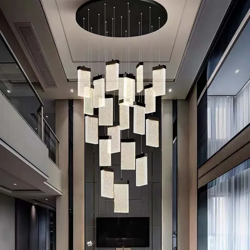 

Современная хрустальная светодиодная люстра, черный Потолочный подвесной светильник, искусственная квадратная лампа для лестницы, гостиной, роскошные комнатные длинные домашние подвесные лампы