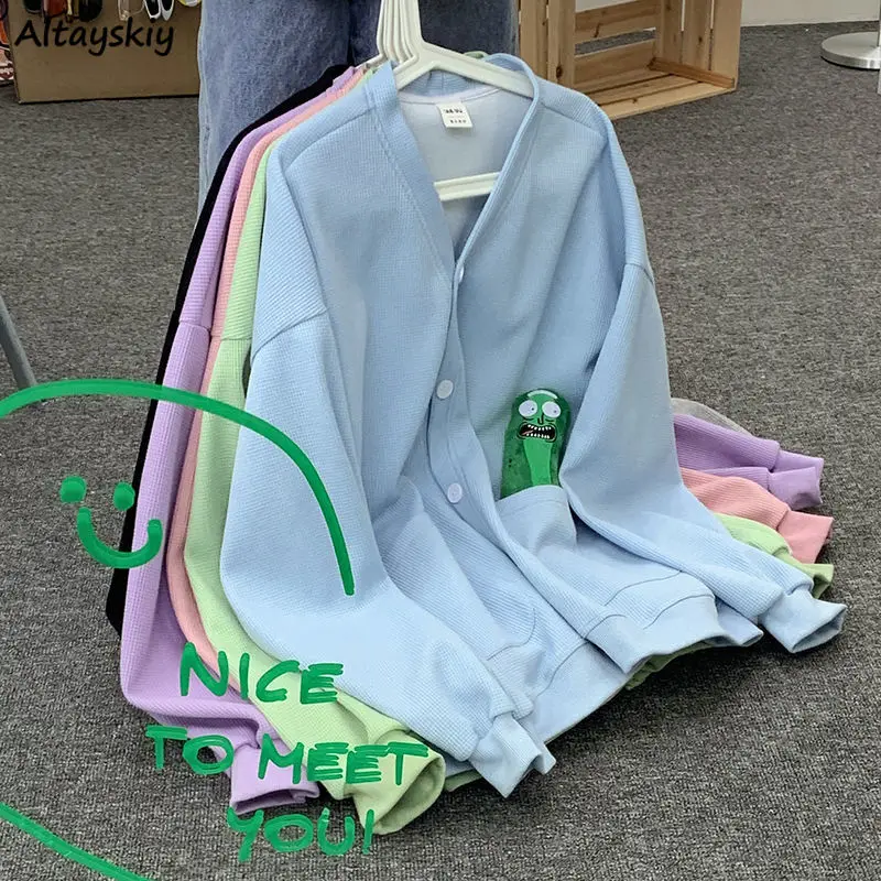 Single Breasted Knitted Jackets Women V-neck Long Sleeve Loose Candy Colors Casual Versatile Streetwear Design Solid Coats Femme
Single Breasted Knitted Jackets Women V-neck Long Sleeve Loose Candy Colors Casual Versatile Streetwear Design Solid Coats Femme