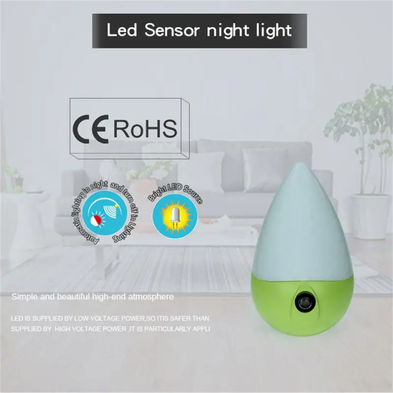 

Led Night Light White Light Water Drops Shape 90 Degree Rotation Eu Plug Mini Smart Light Wall Socket Lamp 1w Power-saving