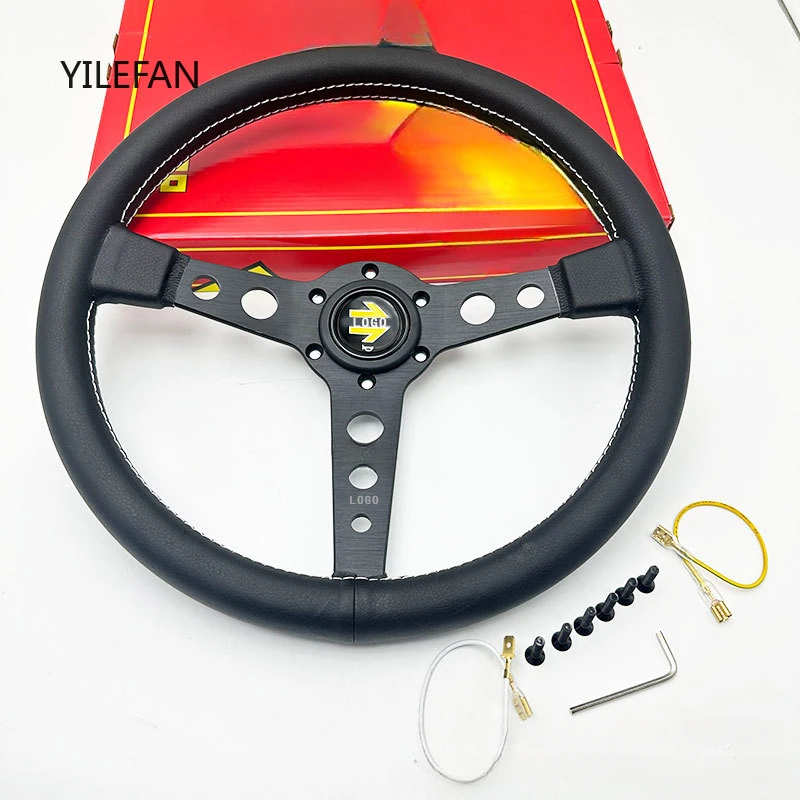 

14 Inch Car Modified Steering Wheel, Universal Leather Flat Sports Steering Wheel, 350m