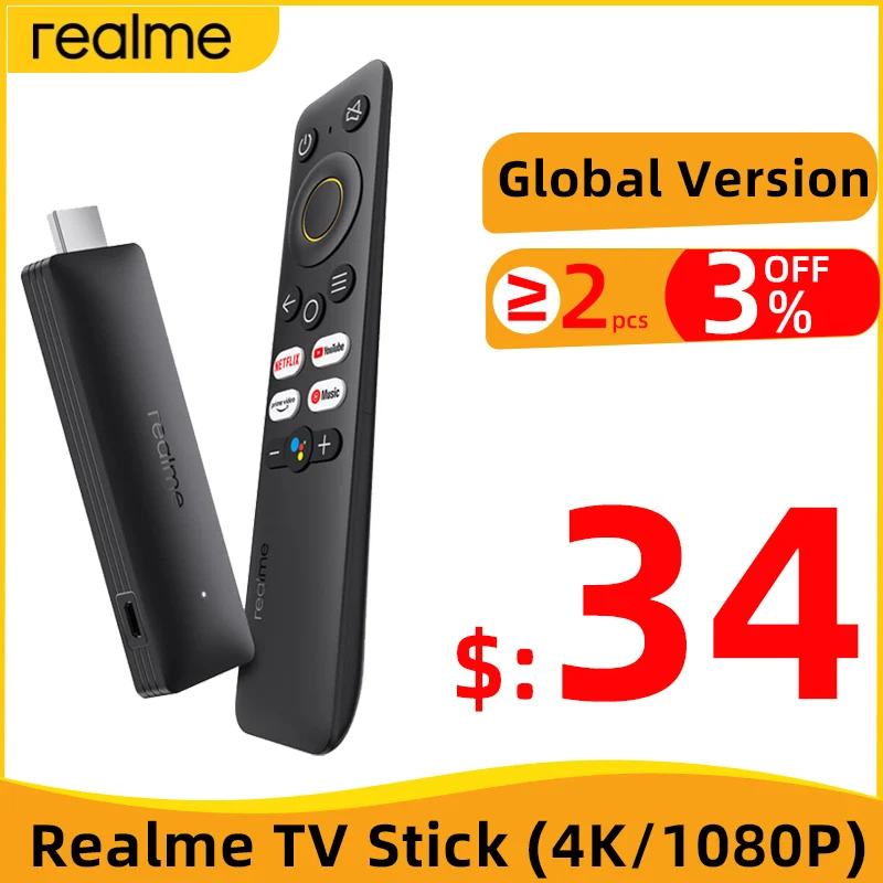 realme 4K Smart TV Stick 1080P Global Version 1/2GB RAM 8GB ROM ARM Cortex A35 Quad Core Bluetooth 5.0 Google TV Stick Android
realme 4K Smart TV Stick 1080P Global Version 1/2GB RAM 8GB ROM ARM Cortex A35 Quad Core Bluetooth 5.0 Google TV Stick Android