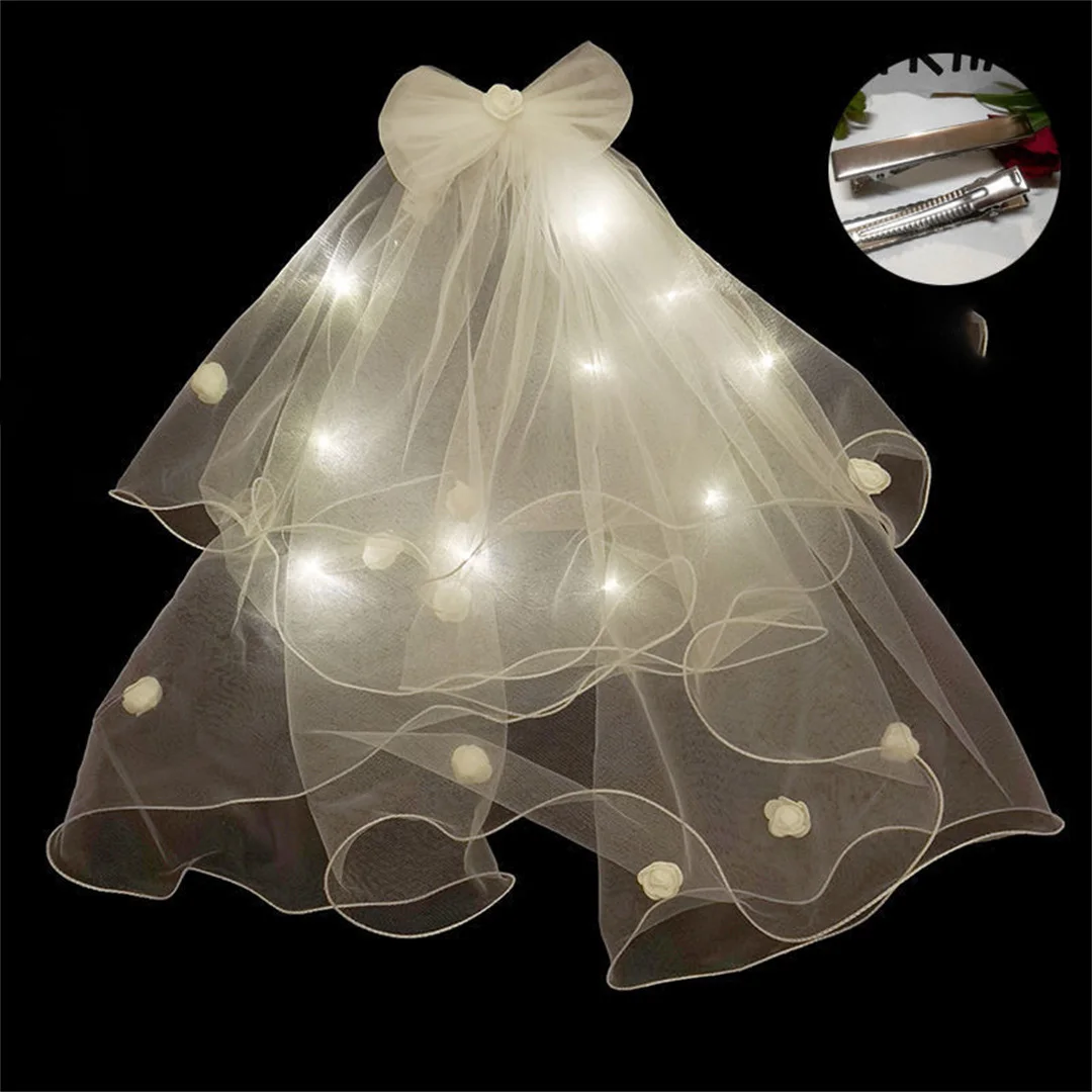 Veil light Large bow clips, small buds, hairpins with light Bridal wedding dress accessories for marriage proposal photo
Veil light Large bow clips, small buds, hairpins with light Bridal wedding dress accessories for marriage proposal photo