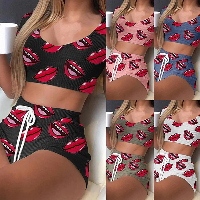Summer Lips Print Ladies Sleepwear Suit Sexy Pajamas 2pcs Suit Top+pants Skinng Female Homewear Underwear
Summer Lips Print Ladies Sleepwear Suit Sexy Pajamas 2pcs Suit Top+pants Skinng Female Homewear Underwear