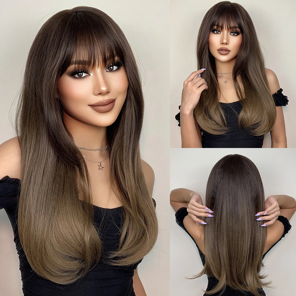 HAIRCUBE Long Straight Brown Ombre Synthetic Wigs With Bangs for Black Women Natural Hair Daily Cosplay Heat Resistant Wigs
HAIRCUBE Long Straight Brown Ombre Synthetic Wigs With Bangs for Black Women Natural Hair Daily Cosplay Heat Resistant Wigs