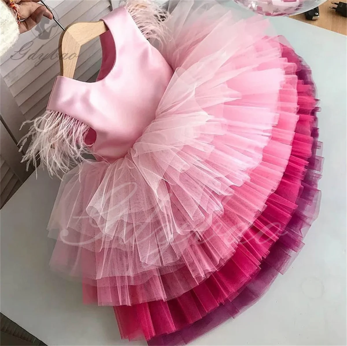 

Flower Girl Dresses Baby Girl Princess Layered Tutu Dress Rainbow Infant Toddler Tulle Patchwork Vestido Evening Party Pageant B