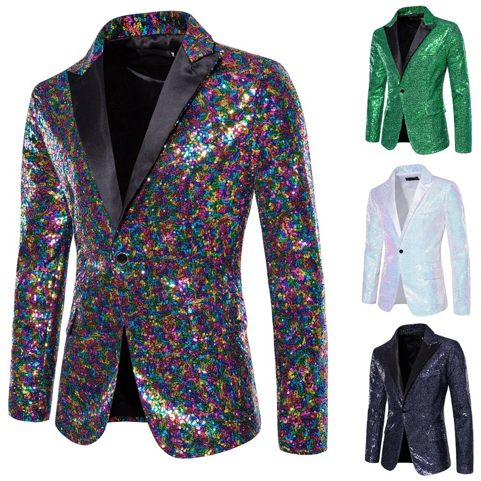 

Fashion Men Luxurious Sequin Suit Jacket Green / Silver Men's Bar KTV Stage Dress Male Blazer Coat Glitter Embellished Blazer