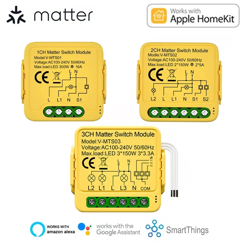 

Matter Smart Switch Module 1/2/3 Way Relay Remote Circuit Breaker Home Automation Works with Homekit/Alexa/Google/SmartThings