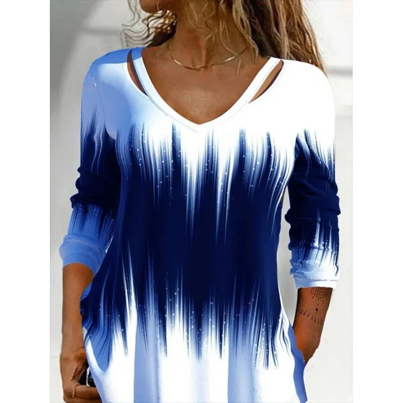V-neck Cut-out Gradient Tie-dyed Woman Clothes Geometric Pattern New Style T-shirt Spring and Summer Temperament Elegant Clothes
V-neck Cut-out Gradient Tie-dyed Woman Clothes Geometric Pattern New Style T-shirt Spring and Summer Temperament Elegant Clothes