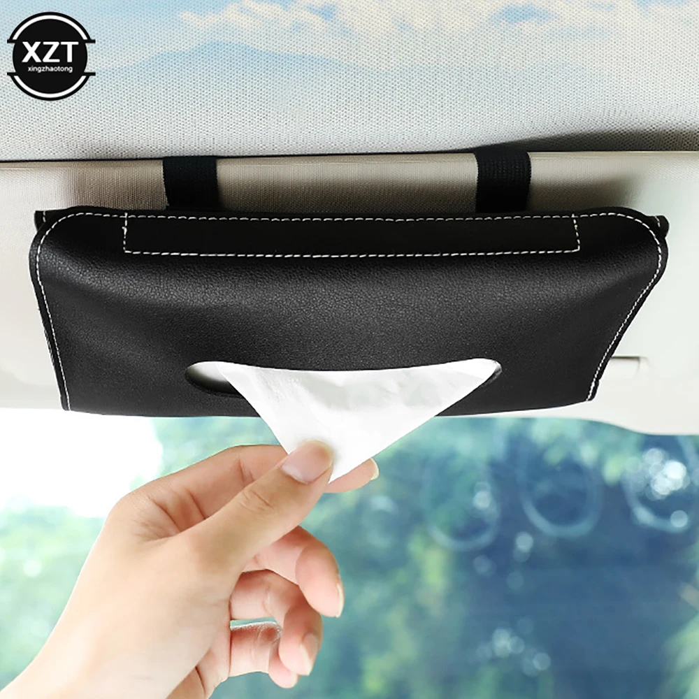 

PU Leather Car Tissue Box Sun Visor Napkin Box Hanging Holder Armrest Tissue Case Organizer Auto Storage Decoration Ornament