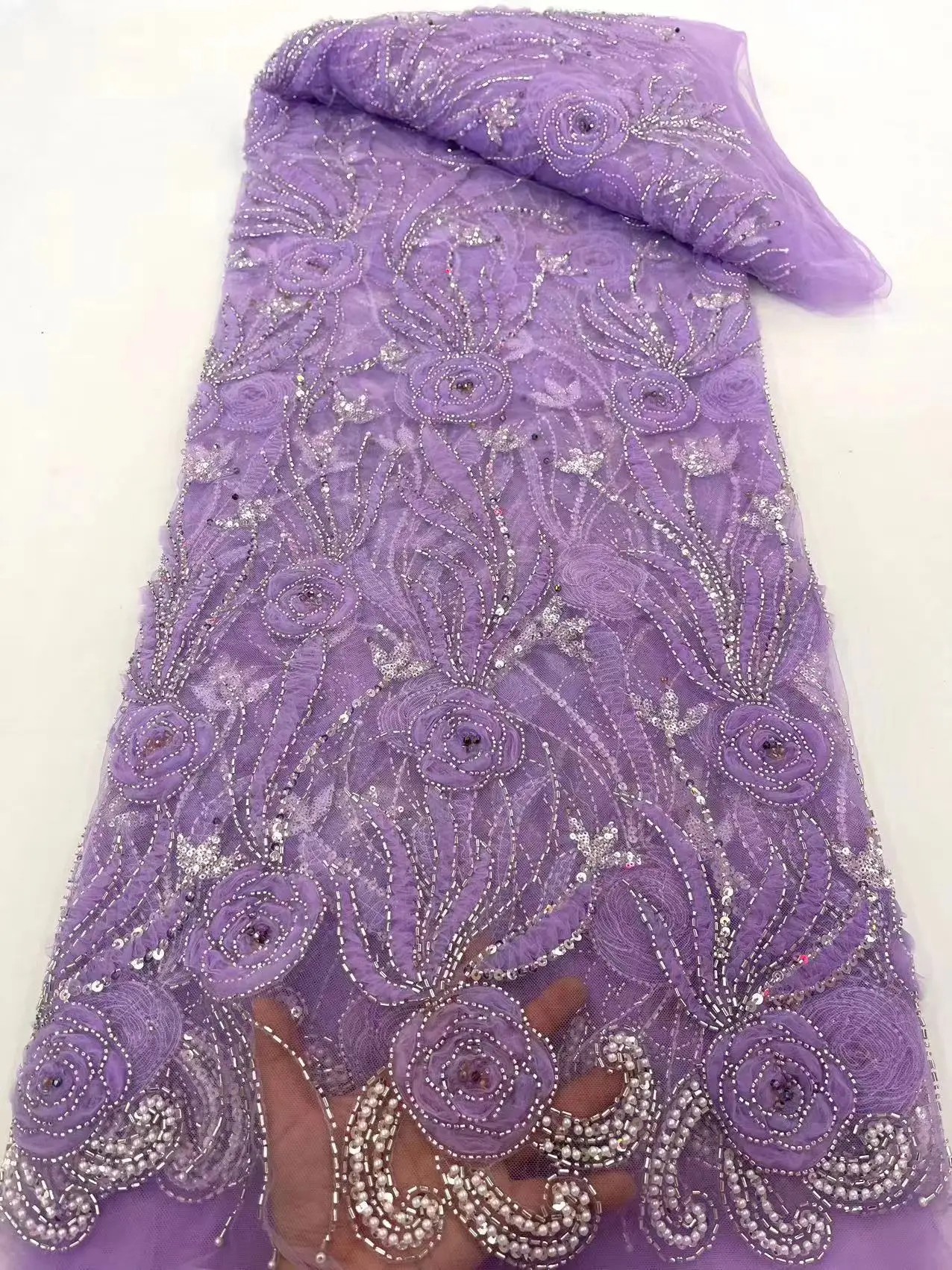 

DUOFEIYA Latest Handmade Beaded African Sequin Fabric 5 Yards Wedding Party Women High Quality Franch Nigerian Mesh Embroidery