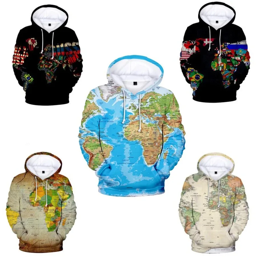 

Толстовка Женская/мужская с 3D-принтом карты мира, уличный свитшот с графическим принтом, пуловер в стиле хип-хоп, куртка с капюшоном, спортивный костюм в стиле Харадзюку