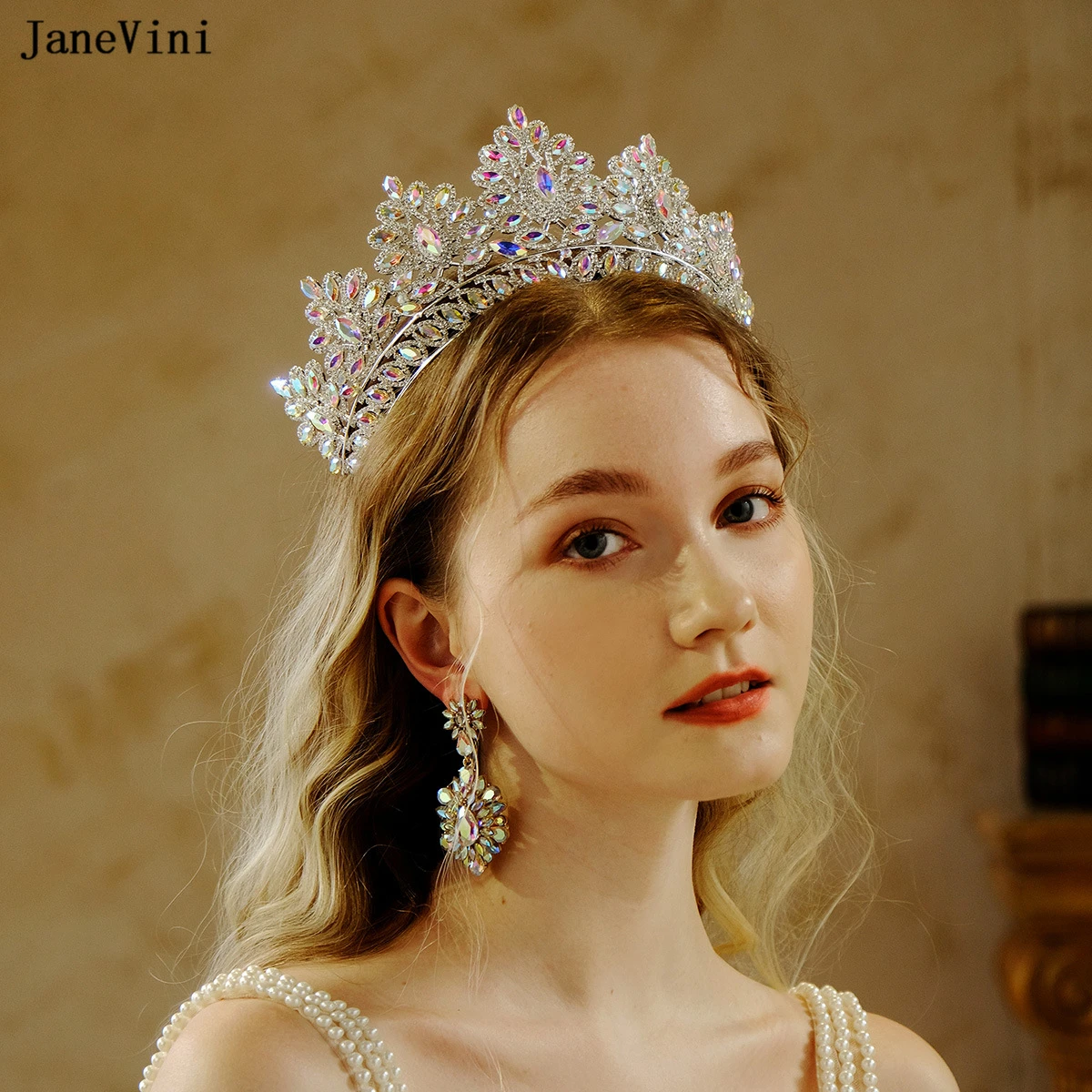 

JaneVini 2023 Luxury Big Rhinestone Silver Crowns Tiaras for Women Pageant Prom Diadem Bridal Headdress Wedding Hair Accessories