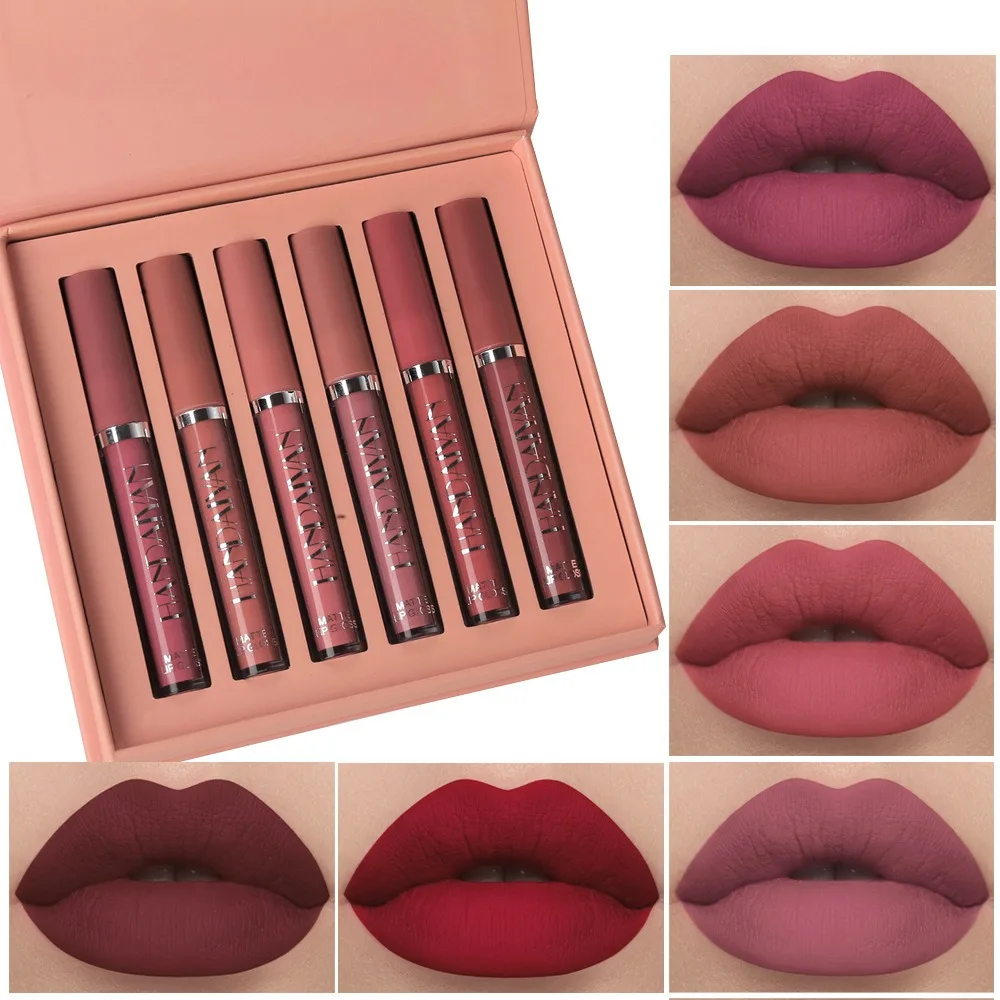 

6-Piece Matte Velvet Lip Gloss Set Waterproof Long-lasting Non-Stick Liquid Lipstick Lips Tint Cosmetic Lip Glaze Beauty Makeup