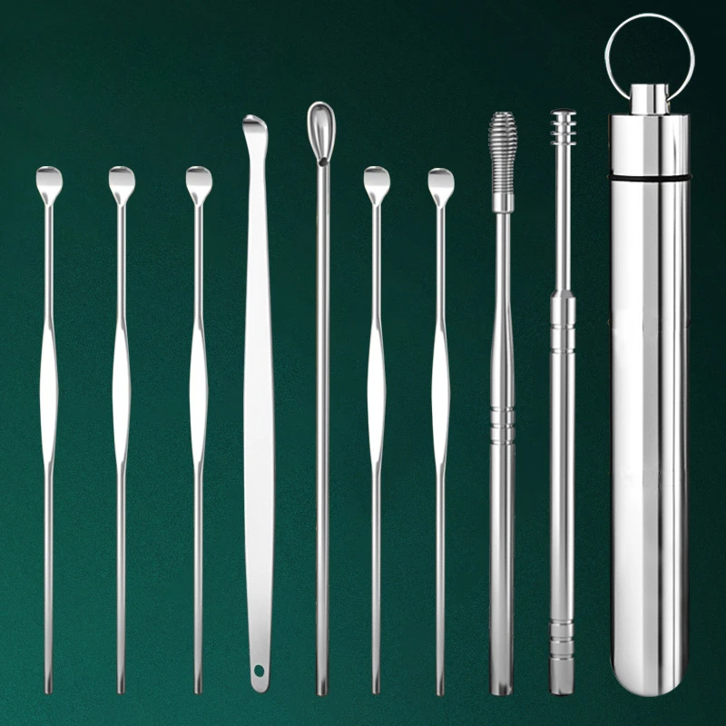 

10/9Pcs/set Ear Wax Pickers Stainless Steel Earpick Wax Remover piercing kit earwax Curette Spoon Care Ear Clean Tool Easy Carry