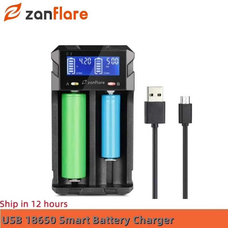 

Zanflare C2 Rechargeable Battery Charger Smart 2 Slots With Display AA AAA 18650 17670 26500 26650 16340 14500 For Ni-MH Lithim