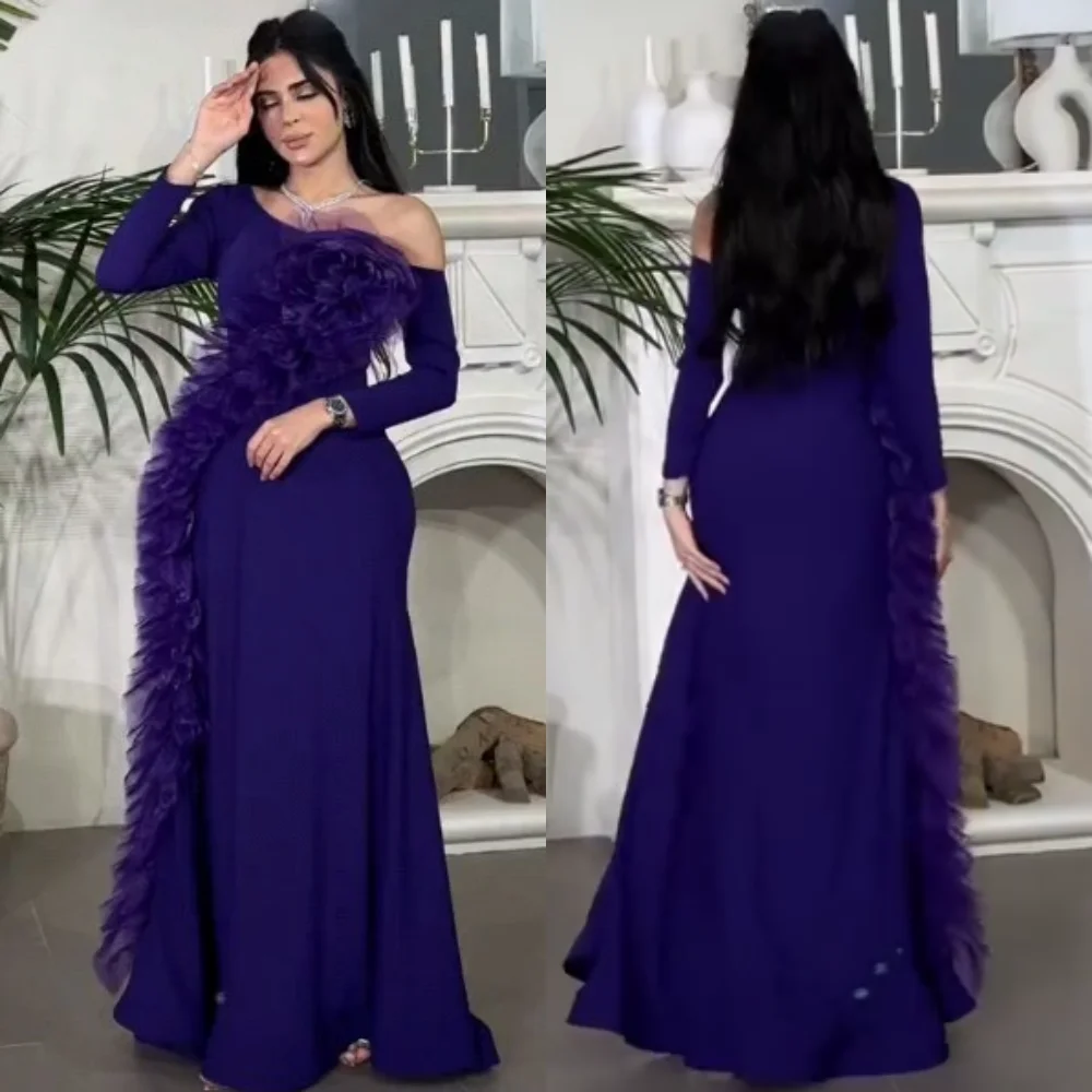 

Prom Dress Evening Saudi Arabia Jersey Draped Pleat Clubbing A-line Off-the-shoulder Bespoke Occasion Gown Long Dresses