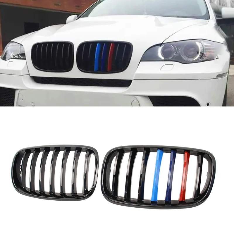 

For BMW X5 X6 E70 E71 Car Bumper Kidney Grille Front Grill Racing Grills Glossy Black M Color Single Slat ABS Grilles 06-13
