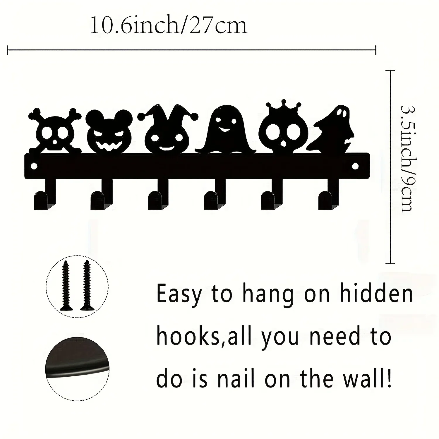 

CIFBUY Deco Halloween Metal Wall Mounted Rack 6 Hooks Pumpkin Ghost Pattern Keys Towel Umbrellas Decorative Organizer Rack Key H