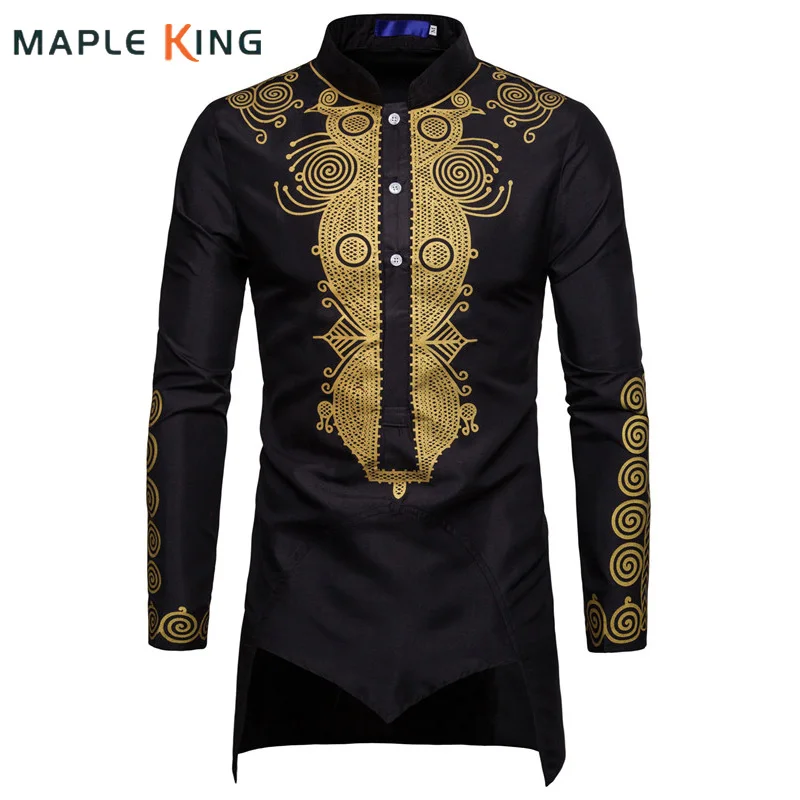 

Luxury Muslim Clothes Longline Shirts for Men 2023 African Style Printed Black Uomo Hommes Dress Shirt Men Saudi Arabia Costumes