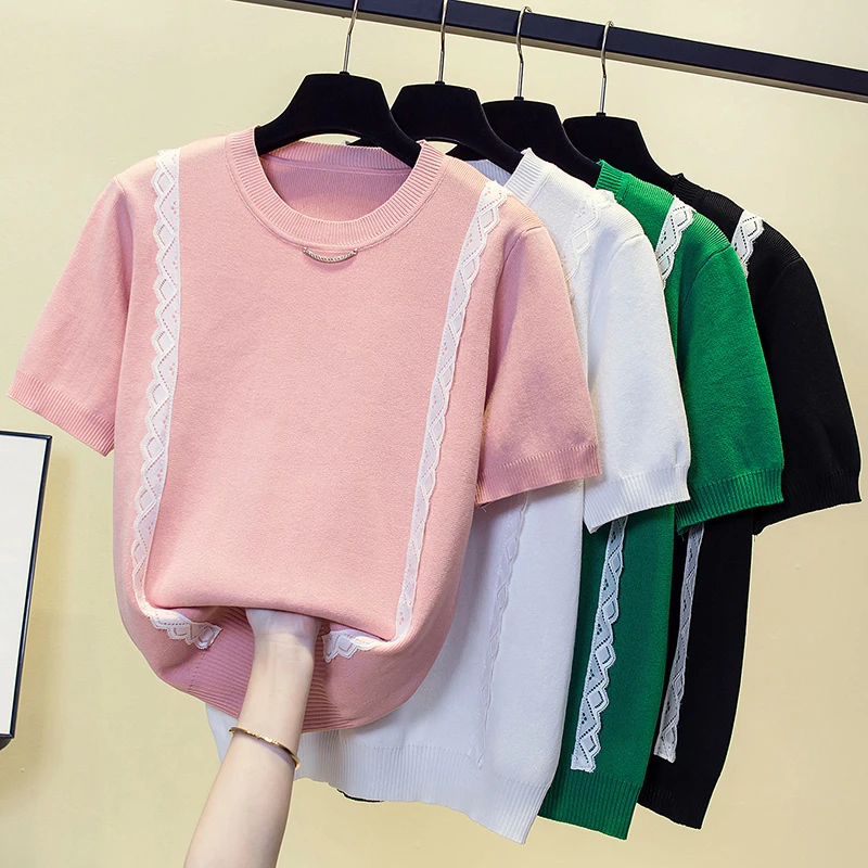 Summer Lace Knitted Women Sweater Tops 2023 Single-breasted Stylish Fashoin Tops T-shirts Vintage Elegant Ladies Jumper Knitwear
Summer Lace Knitted Women Sweater Tops 2023 Single-breasted Stylish Fashoin Tops T-shirts Vintage Elegant Ladies Jumper Knitwear