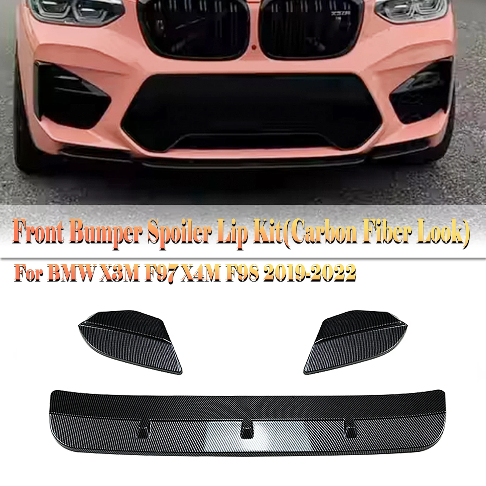 

Front Bumper Spoiler Lip For BMW X3M X4M 2019 2020 2021 2022 Only Carbon Fiber Look/Gloss Black Car Lower Splitter Protect Blade