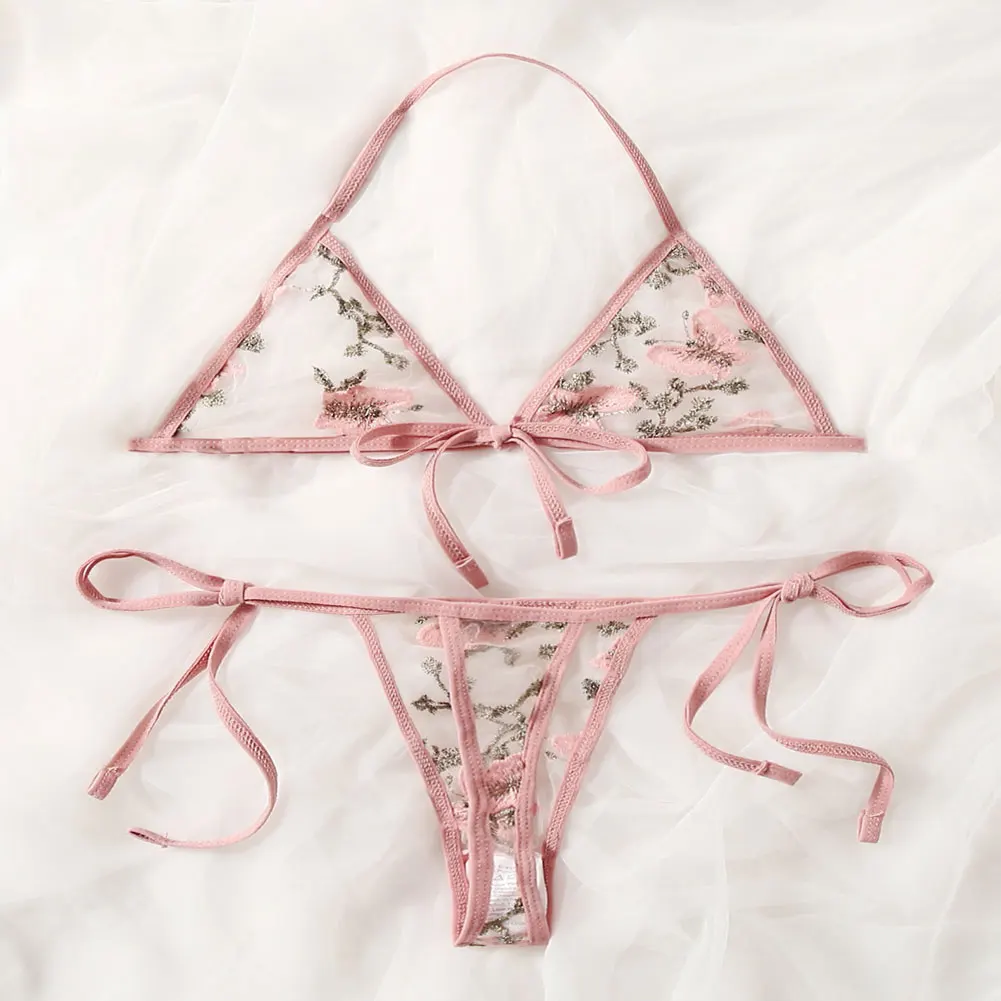 Floral Embroidery Underwear Unlined Bra Thong Set Sexy Sheer Mesh See Through Lace Underwire Women Lace-up Lingerie Nightwear
Floral Embroidery Underwear Unlined Bra Thong Set Sexy Sheer Mesh See Through Lace Underwire Women Lace-up Lingerie Nightwear