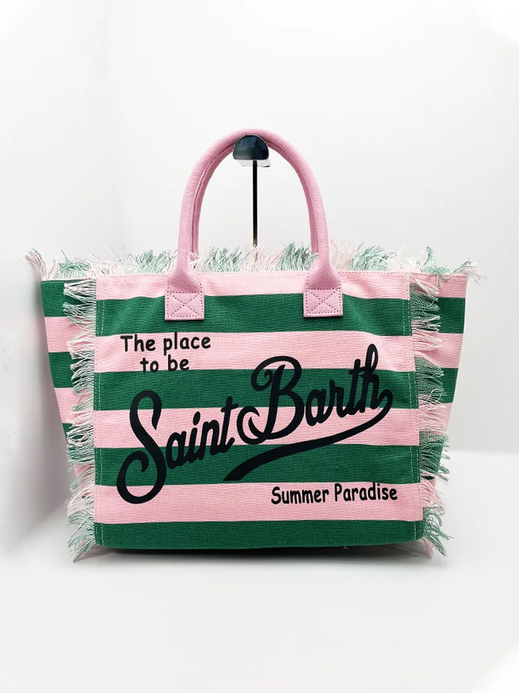 SAINT BARTH European & American Striped Canvas Tote Bag 8 S5792eee9c46d441cbf603168cdb575f7s