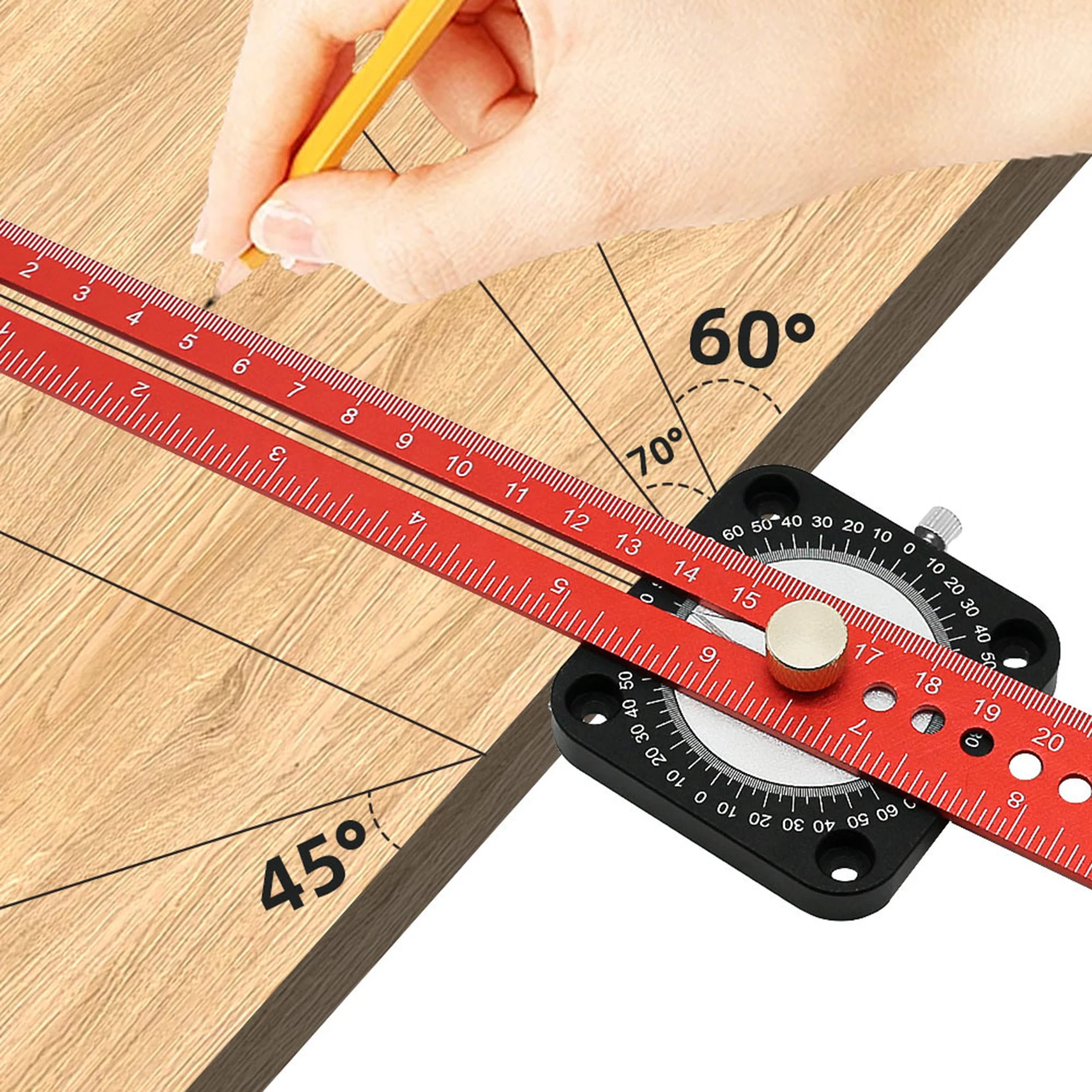 

2 in 1 Woodworking Compass Scribing Ruler Adjustable T-Type Ruler 360 Angle Finder Ruler for Carpenter Measuring Metal DIY