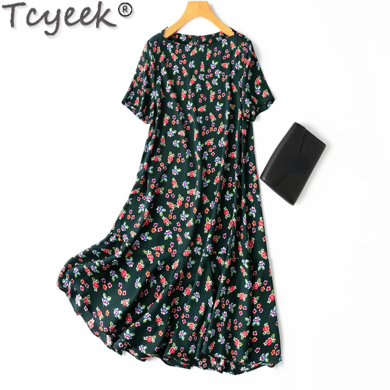 

Tcyeek 93% Mulberry Silk Dresses Elegant Women's Dress Summer Clothes for Women Fashion Mini Dress 19mm Real Silk Beach Dresses