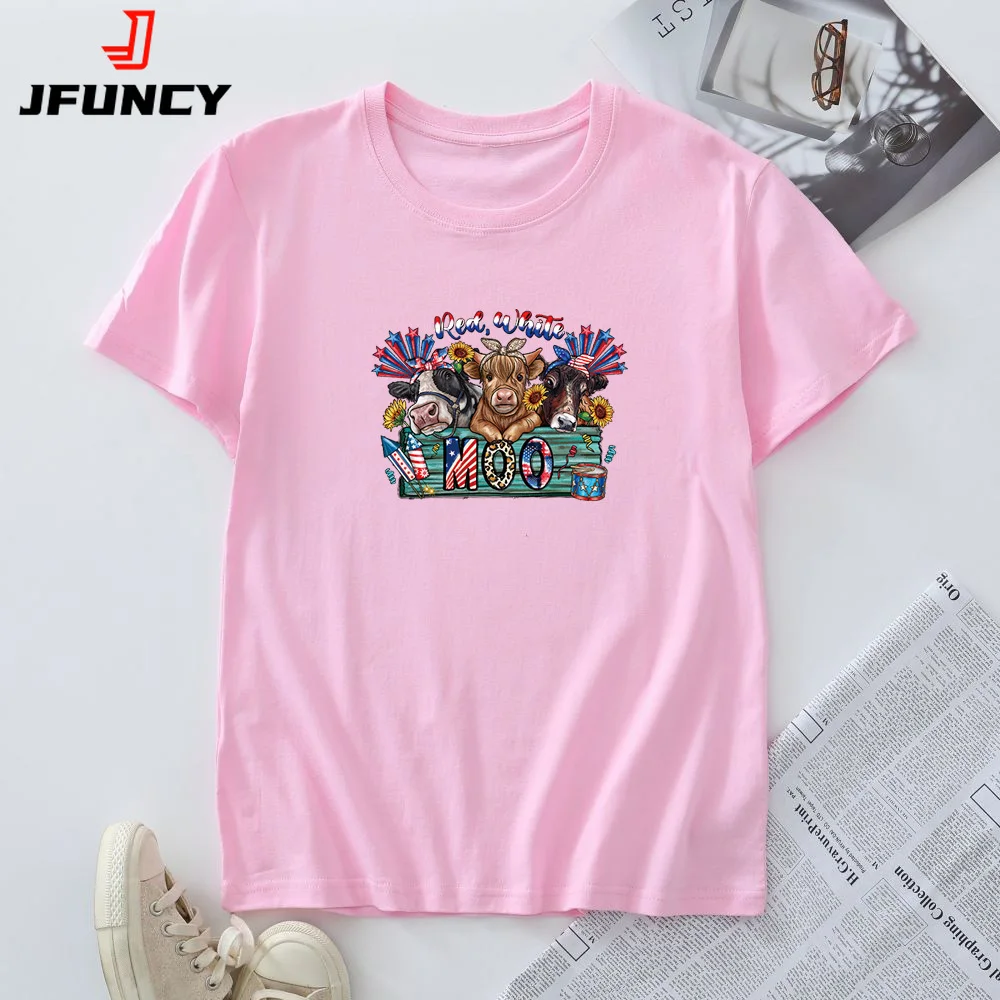 

JFUNCY Oversized Tees Women's Top Summer Short Sleeve T-shirt Woman Clothing Female Tshirt 2024 Fashion Graphic T Shirts