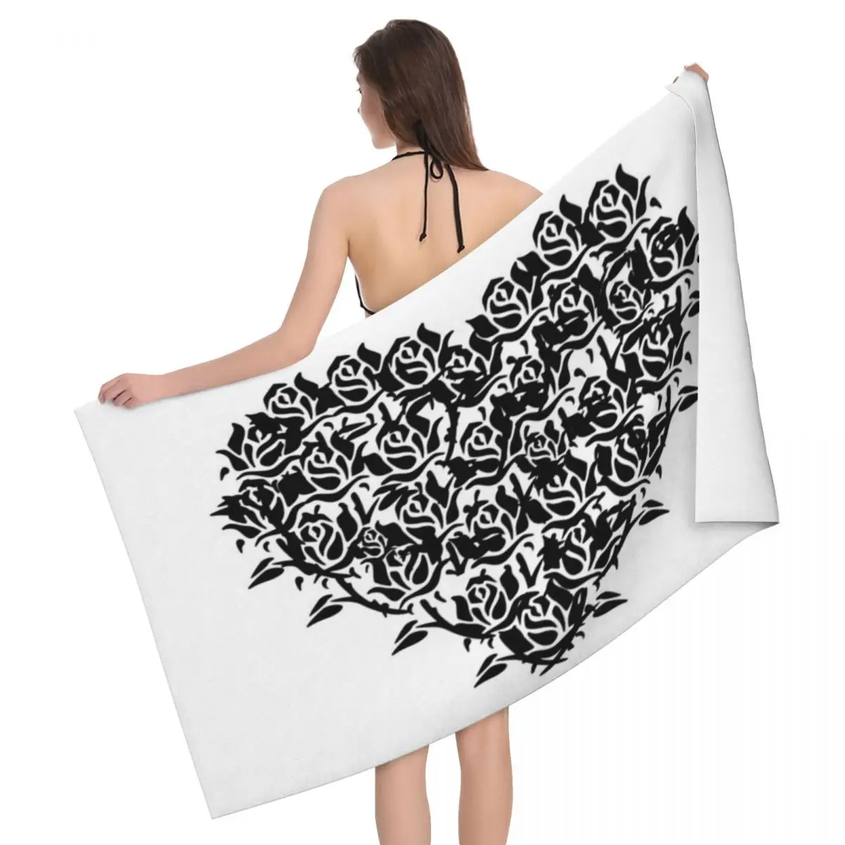 

Black Roses In The Shape Of Heart 80x130cm Bath Towel Soft For Picnic Towel For Traveller
