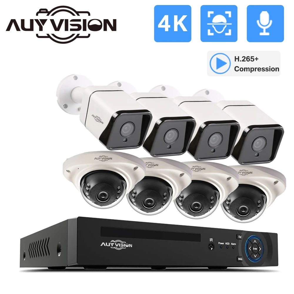 

4K 8CH POE NVR Security Sets 8MP POE IP Camera Face Detection Audio Sound CCTV System Dome&Bullet In/Outdoor Surveillance Kit