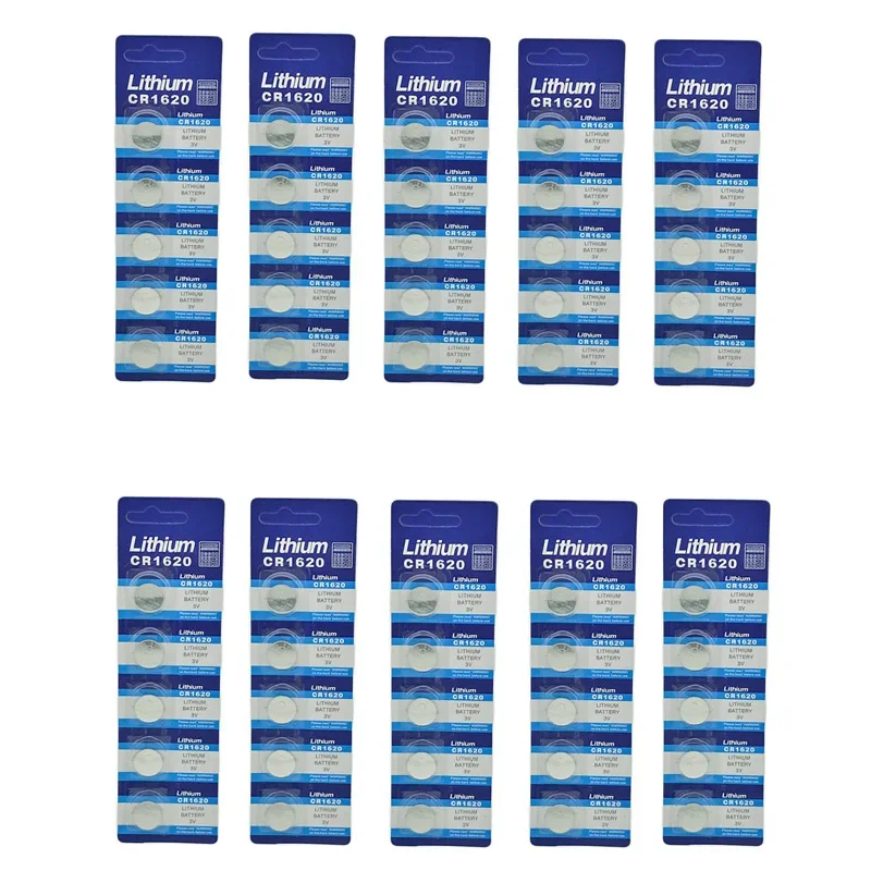 

50PCS/10 Cards 3V CR1620 CR 1620 ECR1620 DL1620 5009LC Lithium Button Coin Cell Battery For Watch Toys Remote Car Keys
