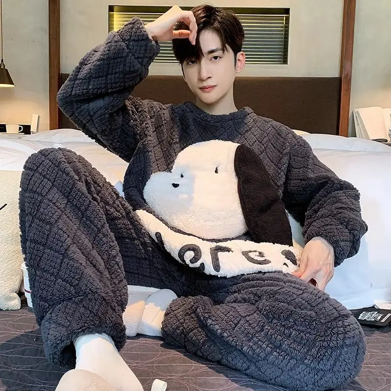 Coral Fleece-Lined Thickened Men Pajamas Autumn Winter Flannel Cartoon Youth Round Neck Homewear Male Thermal Nightclothes Suit
Coral Fleece-Lined Thickened Men Pajamas Autumn Winter Flannel Cartoon Youth Round Neck Homewear Male Thermal Nightclothes Suit